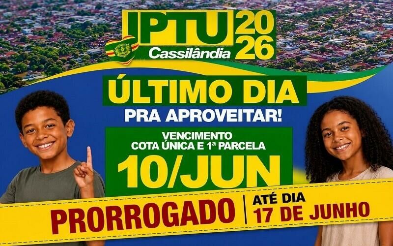 Imagem de compartilhamento para o artigo Prefeitura prorroga vencimento do IPTU 2026 em Cassilândia para o dia 17 de junho da MS Todo dia